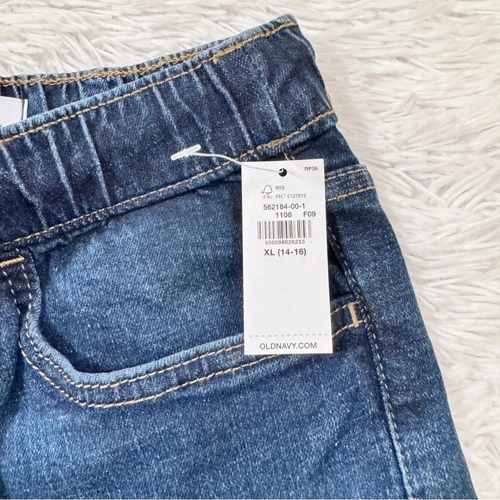 Old Navy NWT Boy's slim‎ stretch Denim Shorts adjustable waist frayed hem